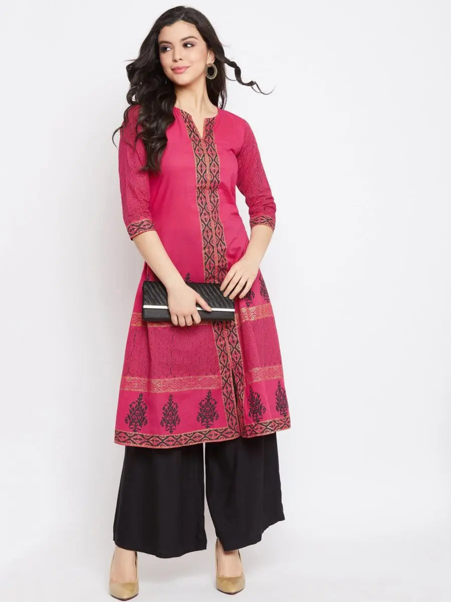 winered-pink-a-line-cotton-paisley-kurta