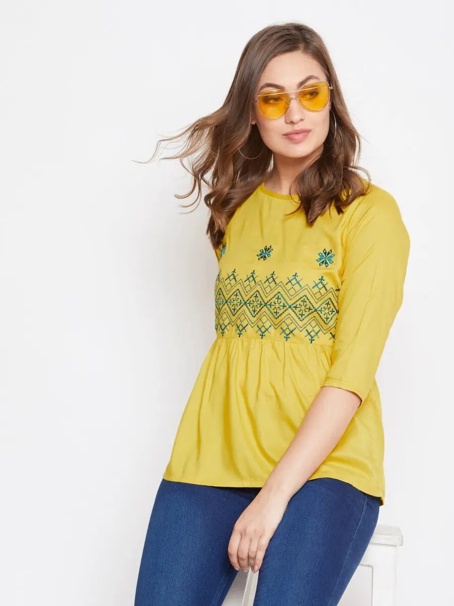 winered-yellow-embroidered-rayon-empire-waist-top