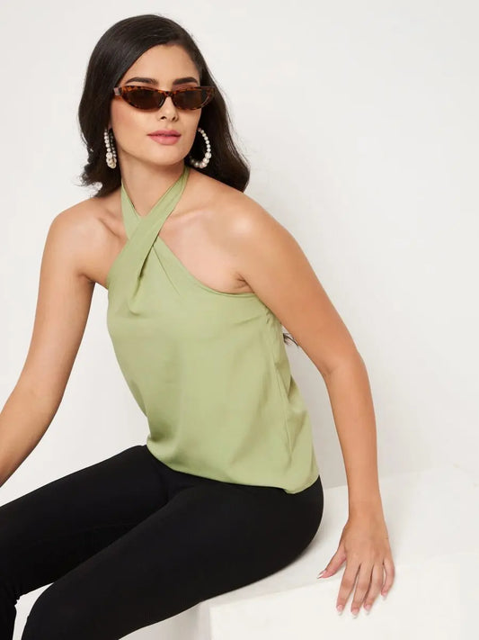 winered-light-green-halter-neck-top