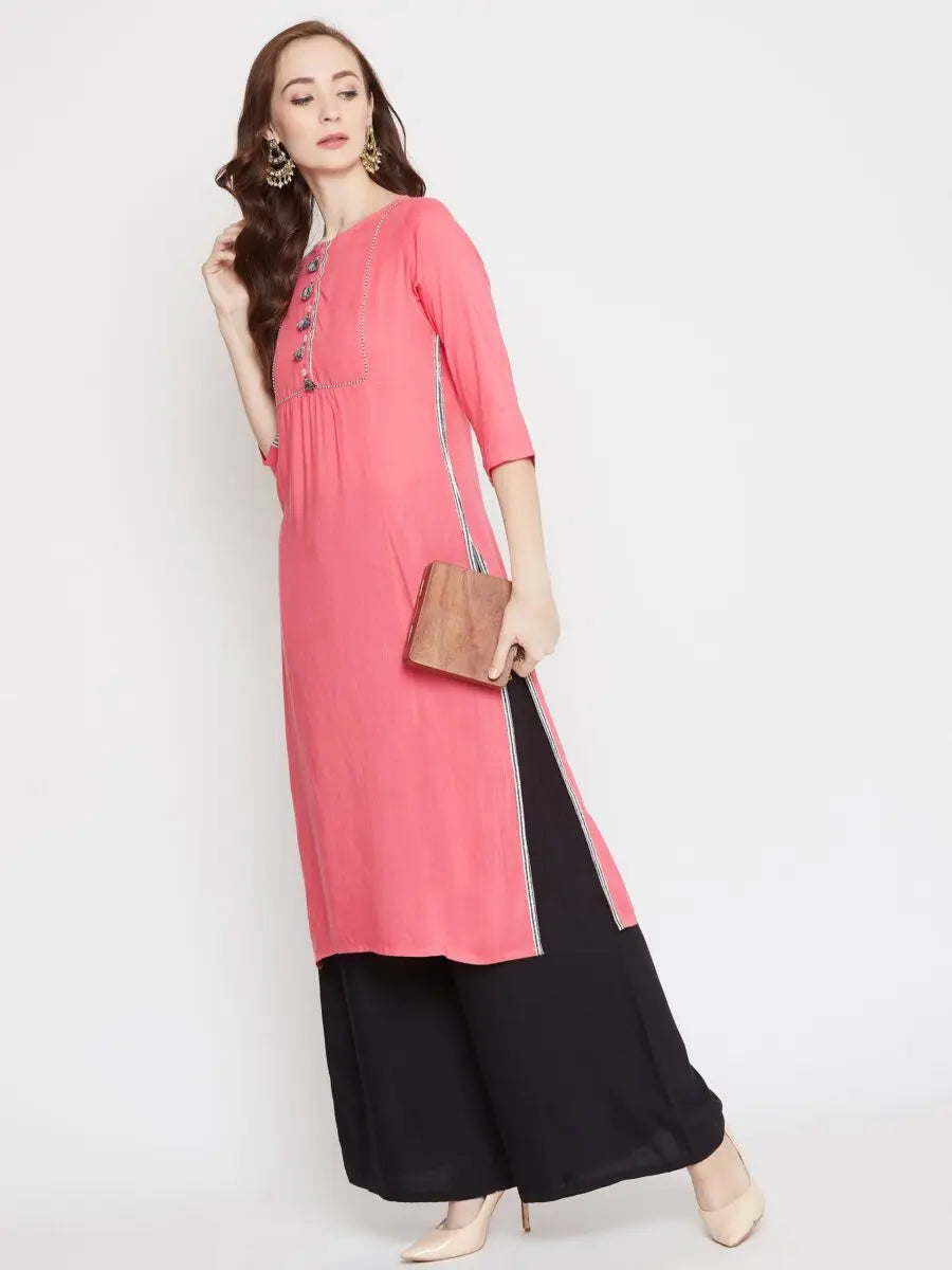 winered-peach-straight-rayon-solid-kurta