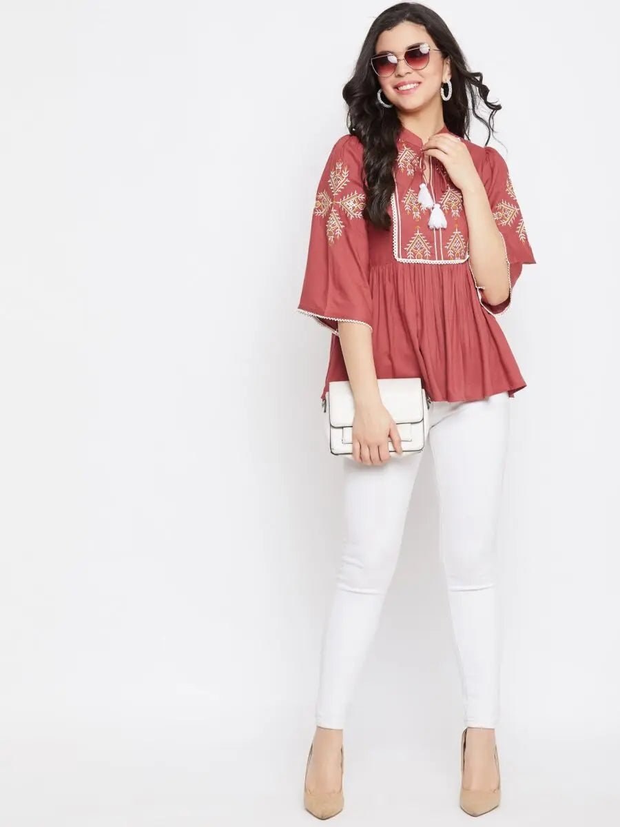 winered-maroon-embroidered-rayon-regular-top