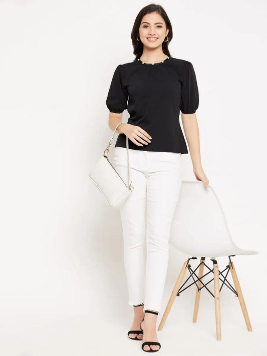 winered-pearl-gathered-neck-puff-sleeve-top