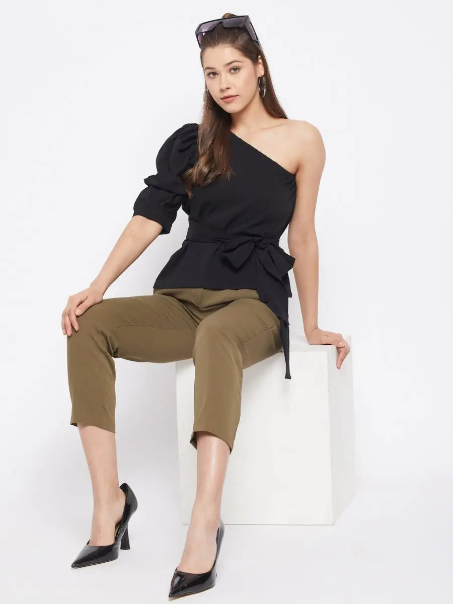 winered-black-solid-polyester-asymmetric-top