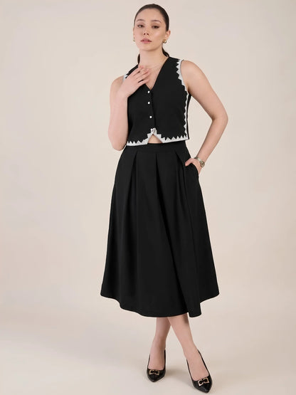 Women Black Vest & Skirt Co-ord Set