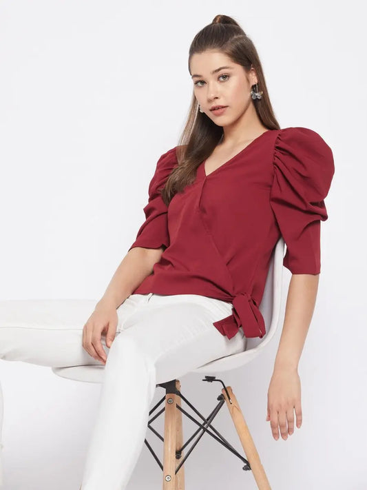 winered-maroon-solid-polyester-wrap-top