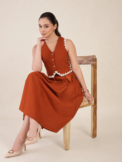 Women Rust Vest & Skirt Co-ord Set