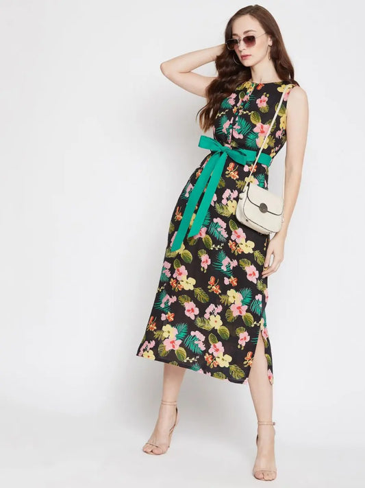 winered-black-a-line-rayon-floral-print-dress