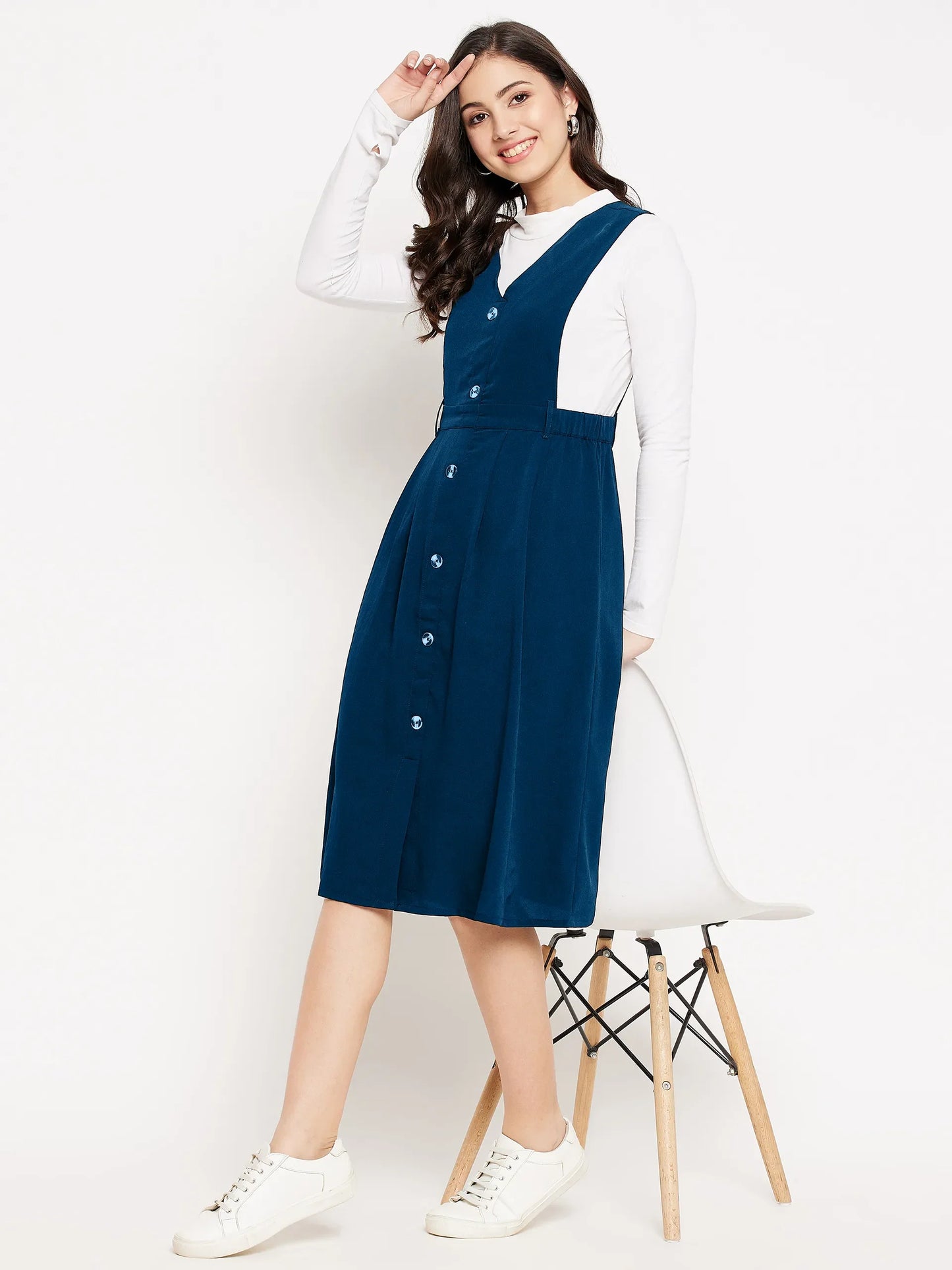 winered-women-blue-solid-pinafore-dress-with-button