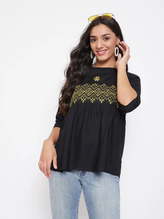 winered-black-embroidered-rayon-empire-waist-top