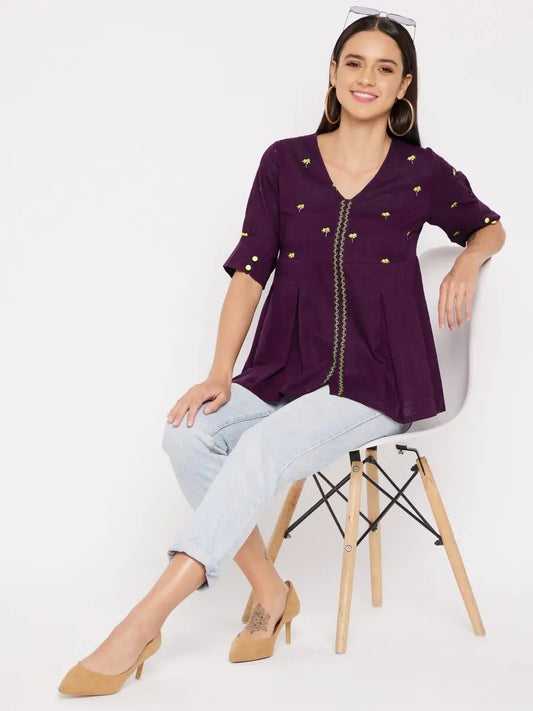 winered-purple-a-line-cotton-embroidered-top
