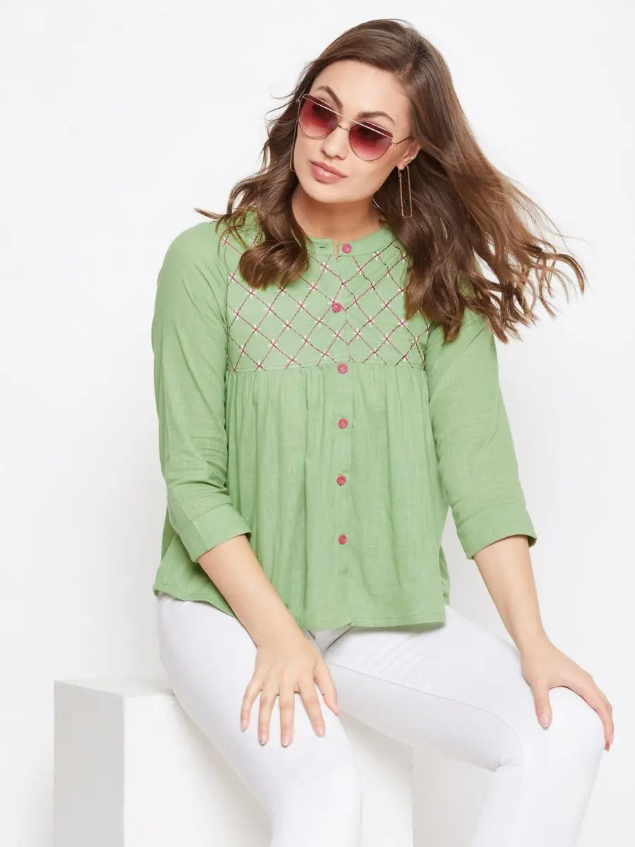 winered-green-embroidered-cotton-shirt-style-top