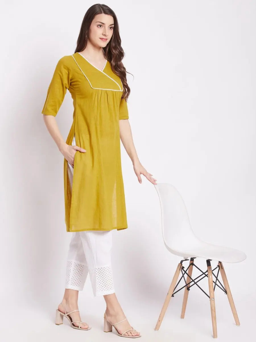 winered-yellow-straight-pure-cotton-solid-kurta