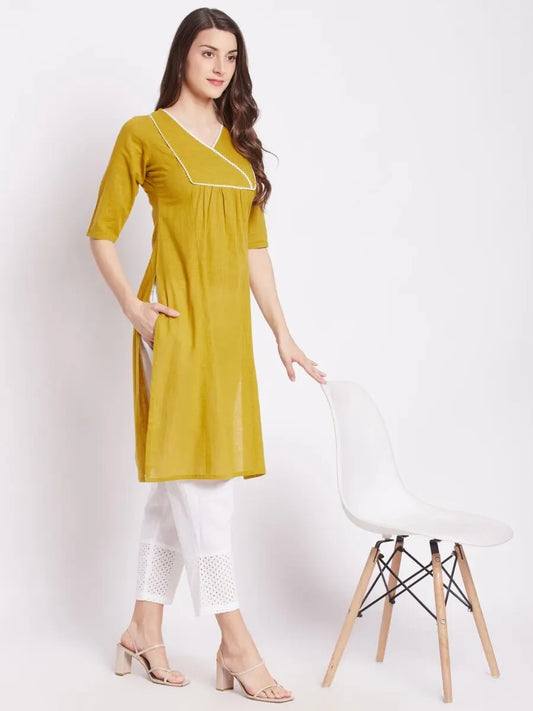 winered-yellow-straight-pure-cotton-solid-kurta