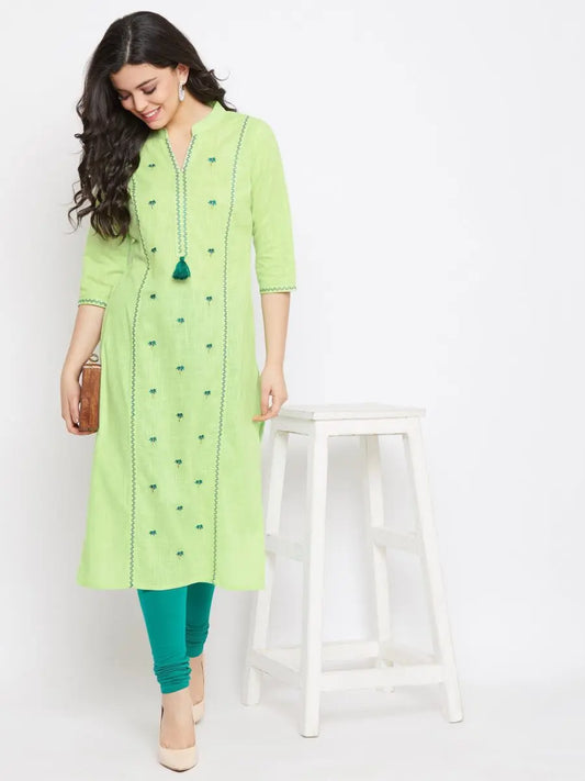 winered-light-green-straight-cotton-embroidered-kurta