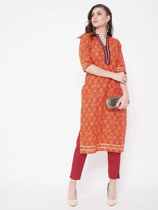 winered-orange-straight-cotton-printed-kurta
