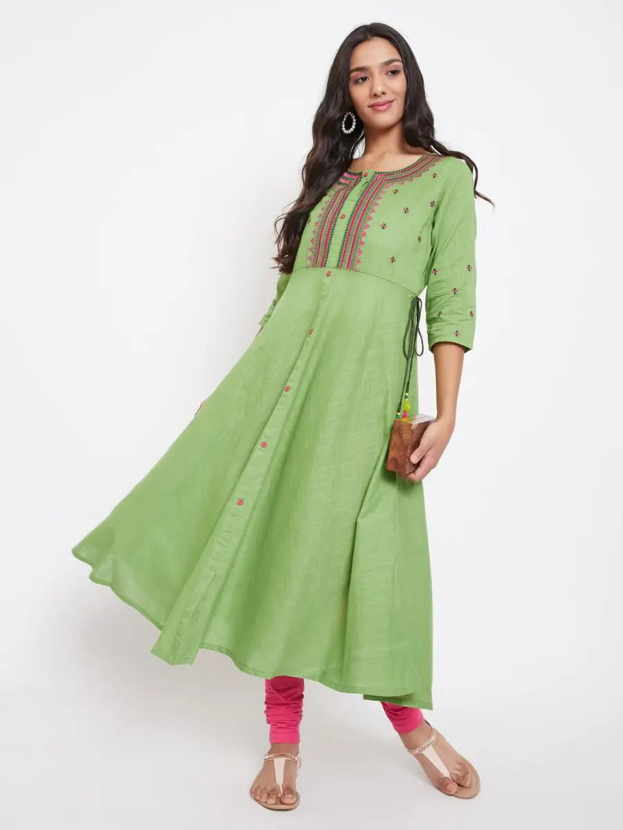 winered-green-straight-cotton-embroidered-kurta