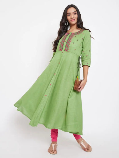 winered-green-straight-cotton-embroidered-kurta