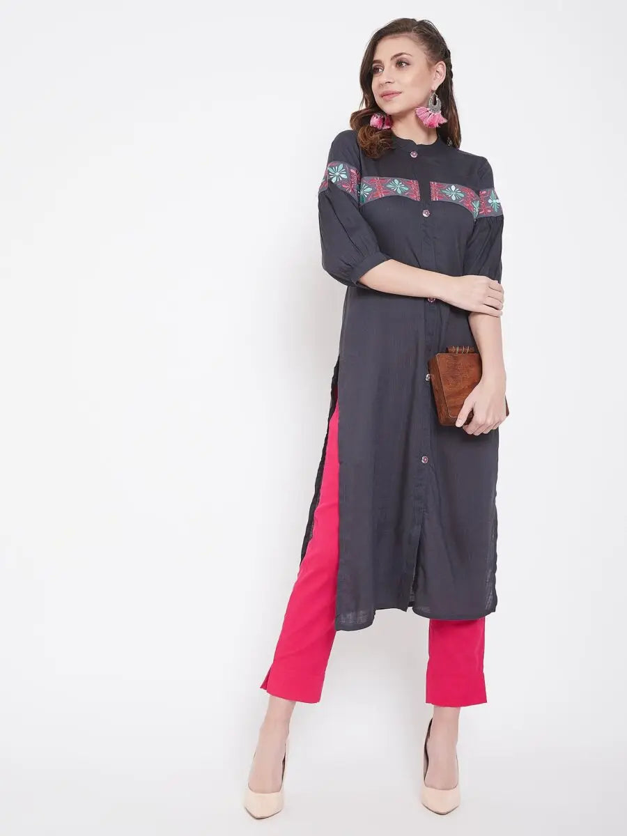 winered-grey-straight-rayon-embroidered-kurta