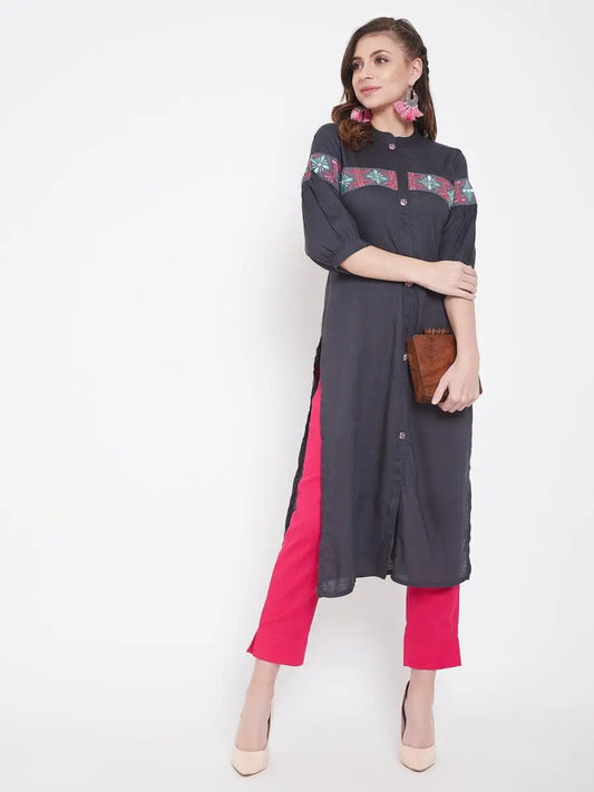 winered-grey-straight-rayon-embroidered-kurta