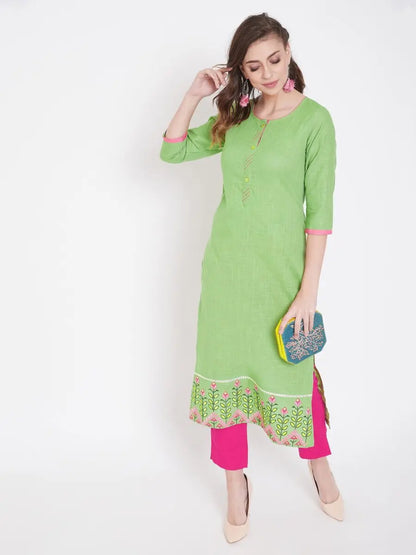 winered-green-embroidered-straight-pure-cotton-kurta