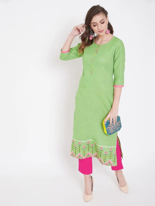 winered-green-embroidered-straight-pure-cotton-kurta