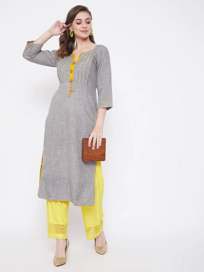 winered-grey-straight-cotton-blend-self-design-kurta