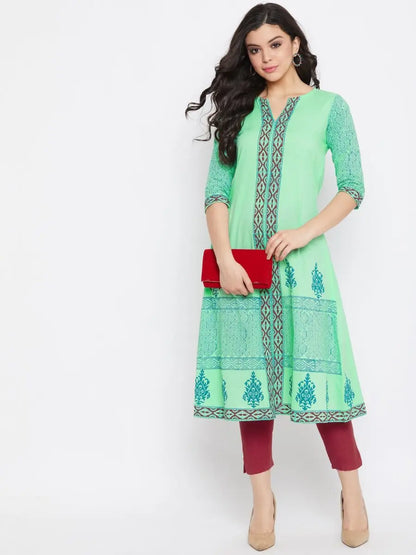 winered-light-green-a-line-cotton-paisley-kurta