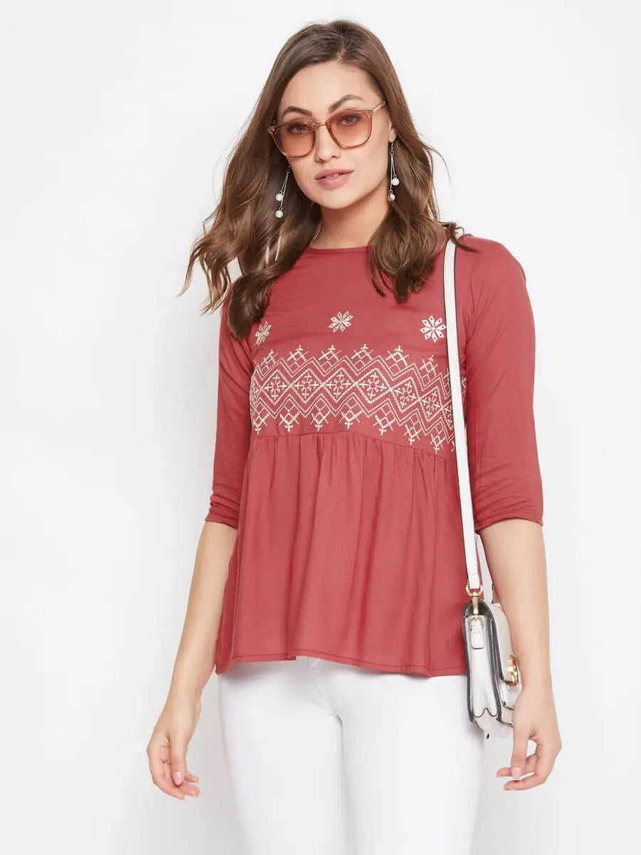 winered-red-embroidered-rayon-empire-waist-top