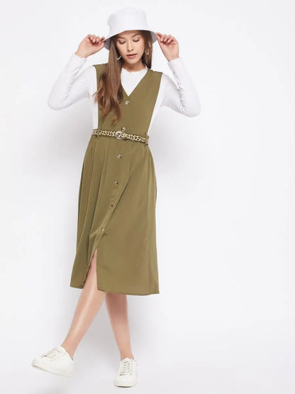 winered-green-pinafore-crepe-solid-dress