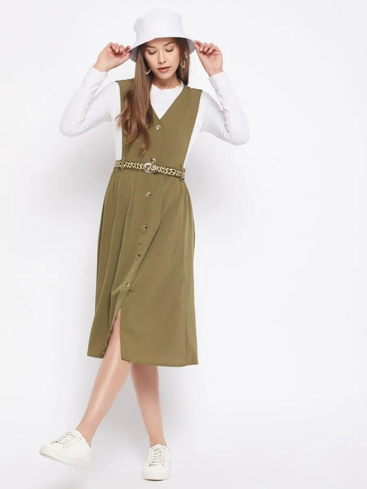 winered-green-pinafore-crepe-solid-dress