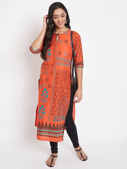winered-rust-orange-straight-cotton-printed-kurta