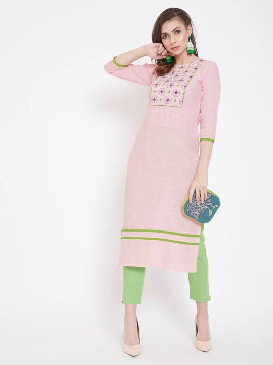 winered-light-pink-straight-cotton-embroidered-kurta