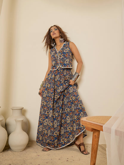 women-blue-cotton-lace-detailing-waistcoat-with-skirt-co-ord-set