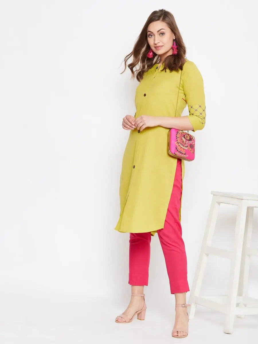 winered-yellow-straight-cotton-embroidered-kurta