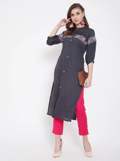 winered-grey-straight-rayon-embroidered-kurta
