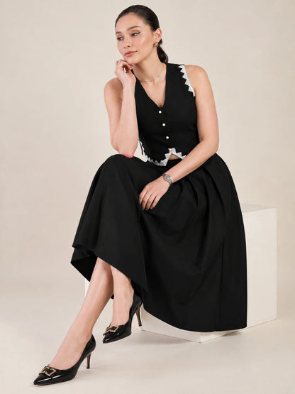 Women Black Vest & Skirt Co-ord Set