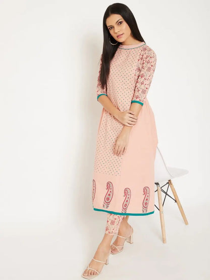 winered-peach-a-line-cotton-printed-kurta-and-pant-set