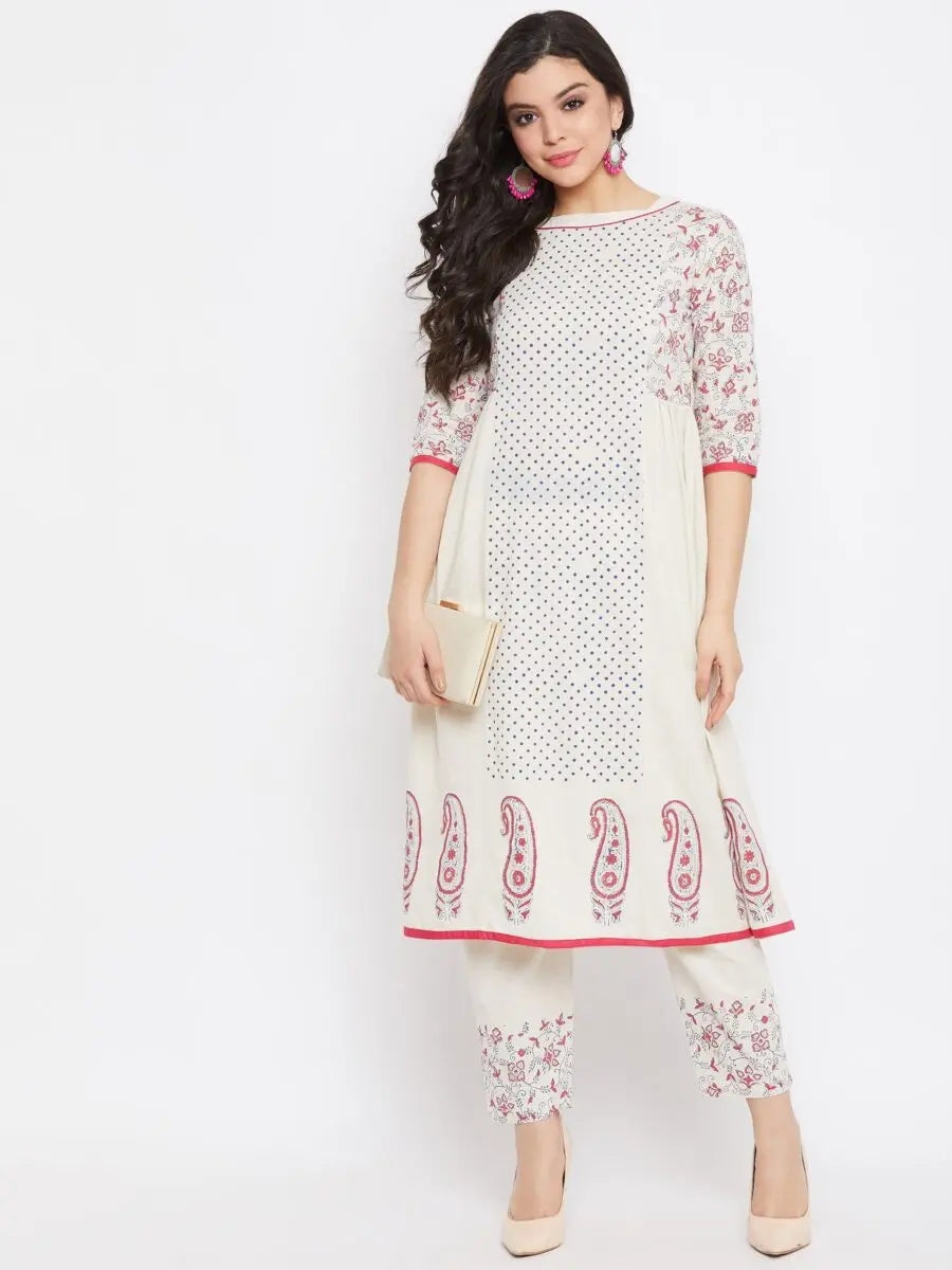 winered-off-white-a-line-cotton-printed-kurta-and-pant-set