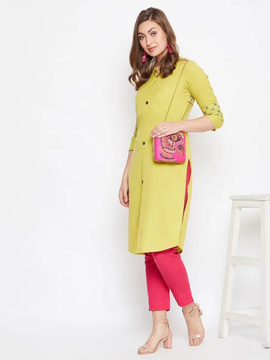 winered-yellow-straight-cotton-embroidered-kurta