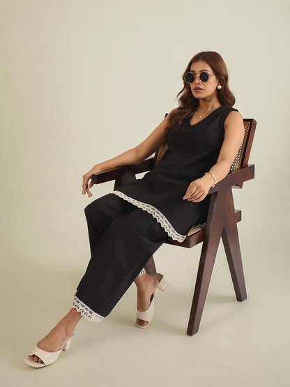 women-black-cotton-poplin-lace-detailed-tunic-with-pant-co-ord-set