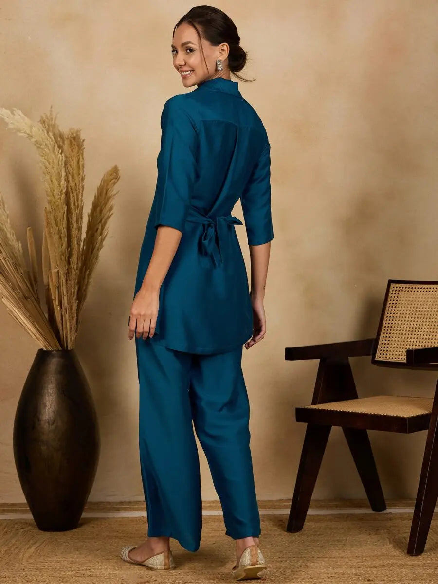 winered-woman-solid-blue-leaf-embroidered-coord-set