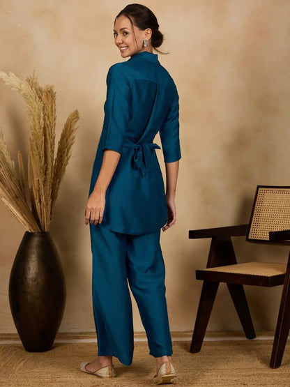 winered-woman-solid-blue-leaf-embroidered-coord-set