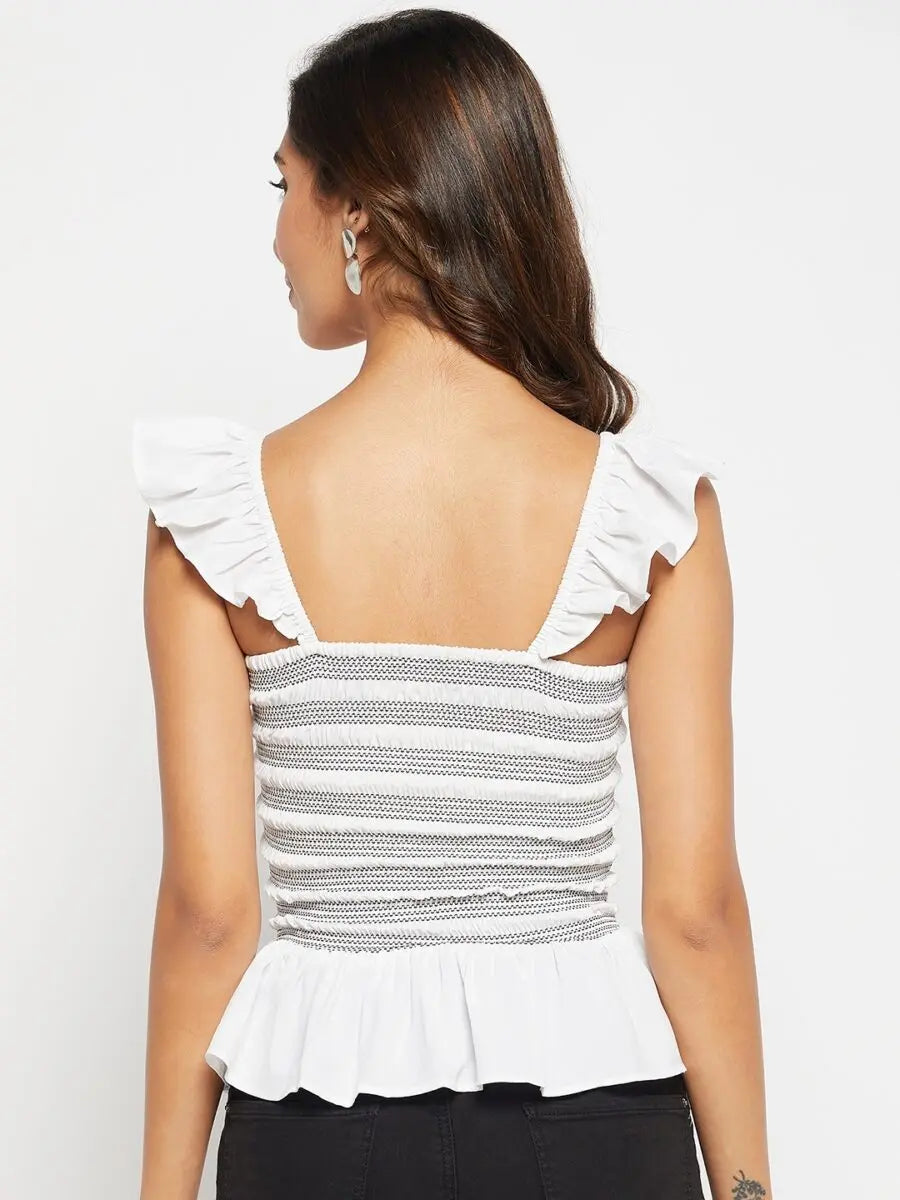 winered-women-flutter-sleeves-contrast-smocking-tops
