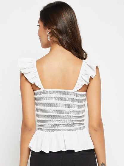 winered-women-flutter-sleeves-contrast-smocking-tops