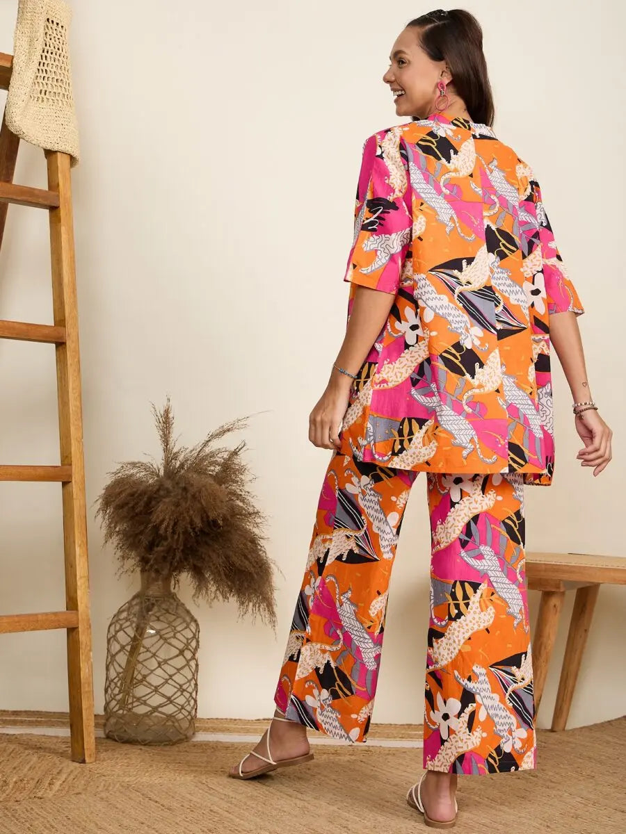 winered-women-orange-tiger-printed-3pcs-pant-set