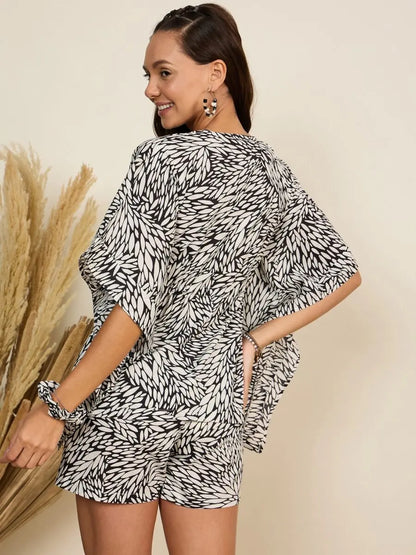 winered-woman-black-printed-kaftan-night-suit-with-shorts