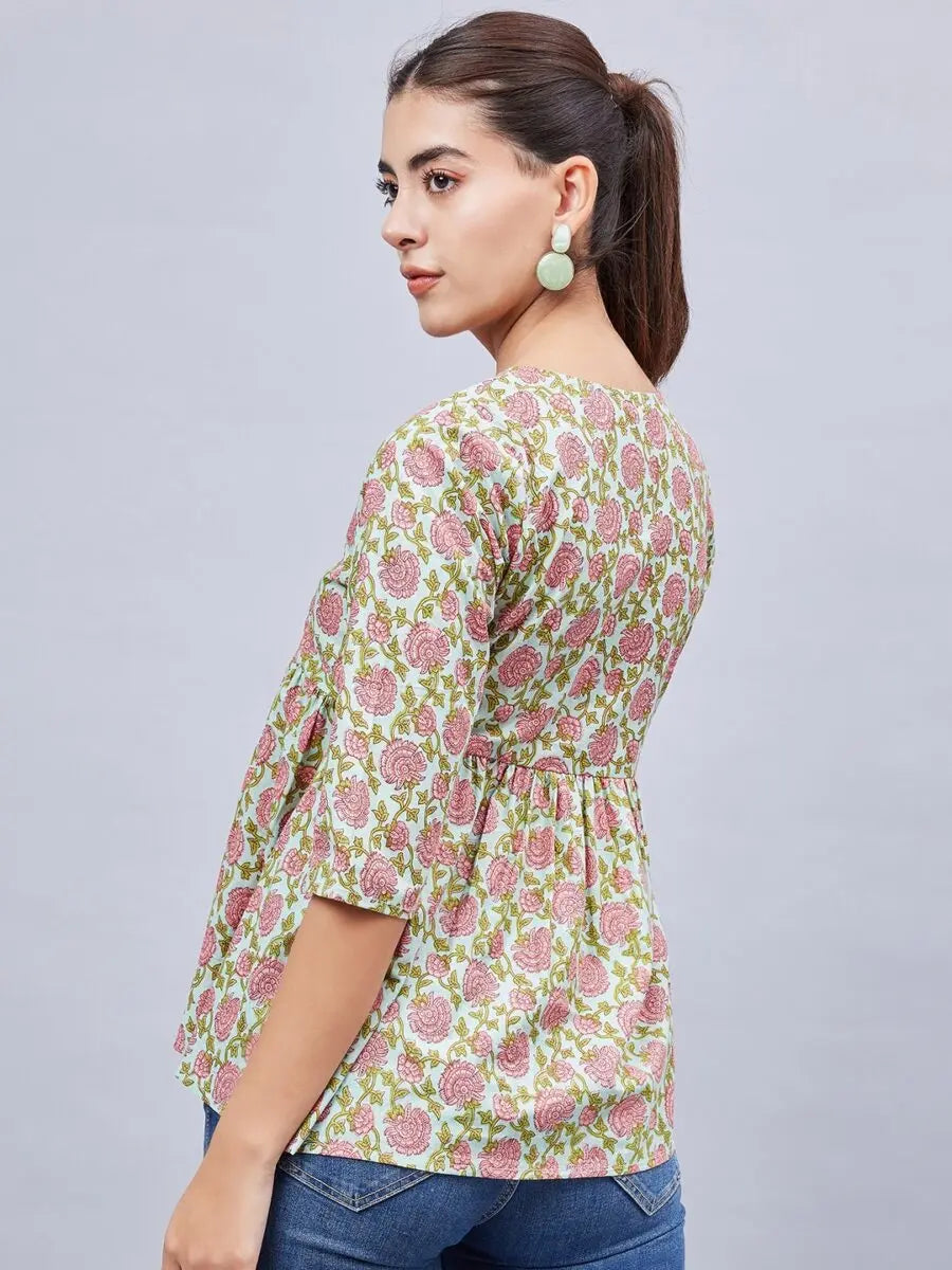 winred-women-green-floral-printed-top