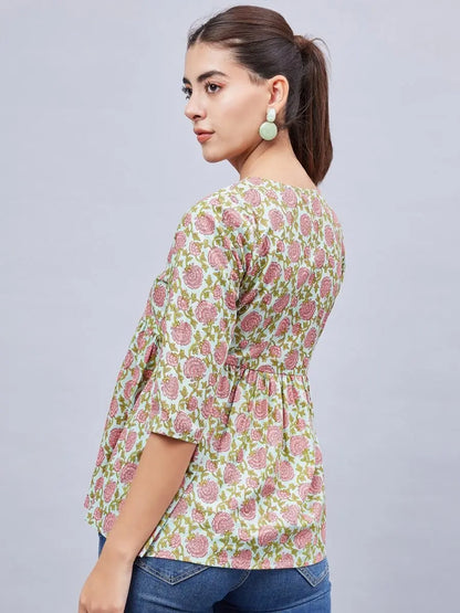 winred-women-green-floral-printed-top