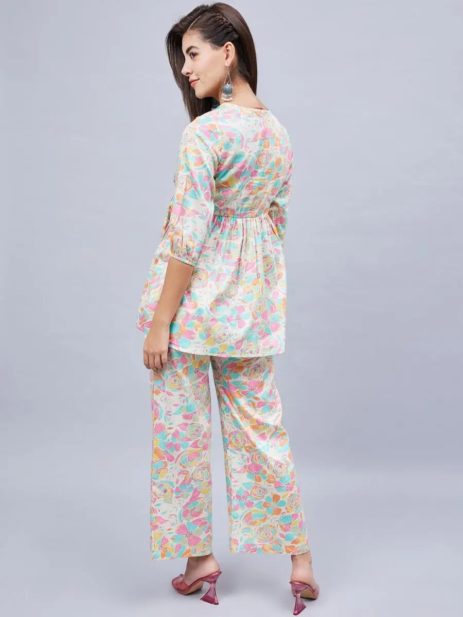 winered-woman-floral-print-with-embroidered-off-white-co-ord-set