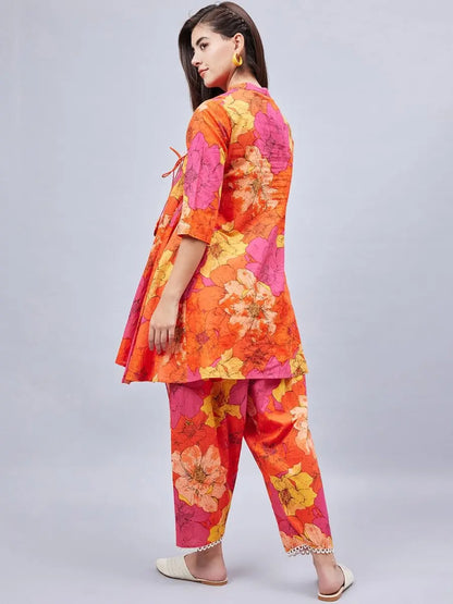 winered-woman-floral-print-angrakha-orange-coord-set